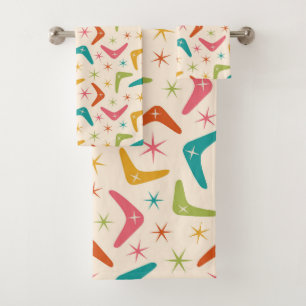 Conjunto De Toalhas Boomerang de meio século com Starbursts Retroativo