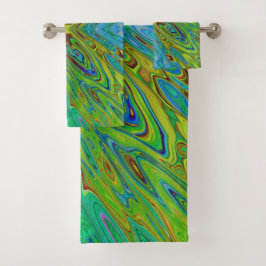 Conjunto De Toalhas Borboleta Abstrata Chartreuse e Azul Trippy