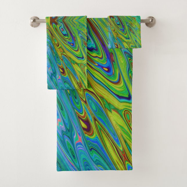 Conjunto De Toalhas Borboleta Abstrata Chartreuse e Azul Trippy (Insitu)