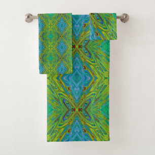 Conjunto De Toalhas Borboleta Abstrata Chartreuse e Azul Trippy