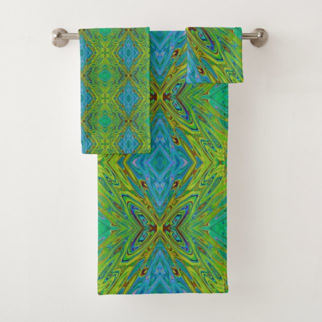 Conjunto De Toalhas Borboleta Abstrata Chartreuse e Azul Trippy (Insitu)