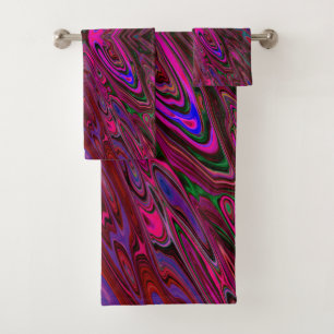 Conjunto De Toalhas Borboleta Abstrata Rosa Quente, Vermelho e Azul Tr