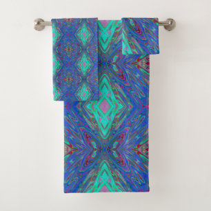 Conjunto De Toalhas Borboleta Abstrato vermelha e azul-retrógrado