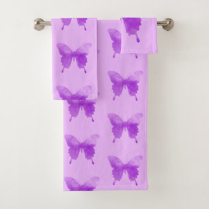 Conjunto De Toalhas Borboleta da aguarela - lavanda e violeta