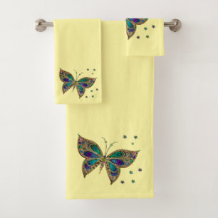 Conjunto De Toalhas Borboleta Mosaica Amarelo