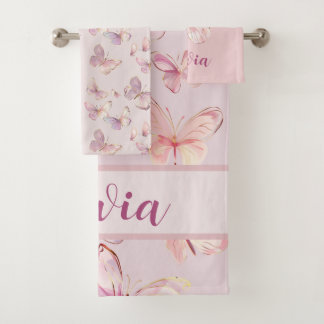 Conjunto De Toalhas Borboleta rosa-branca Girls Personalizadas Conjunt