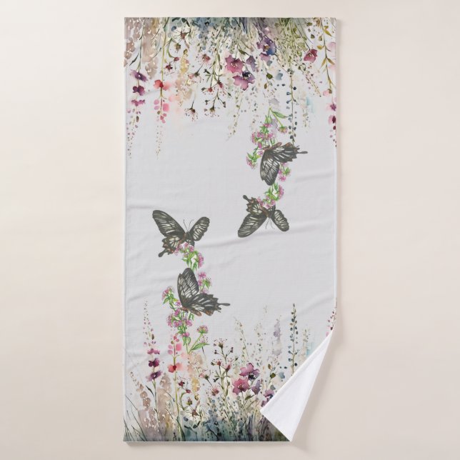 Conjunto De Toalhas Borboleta-Rosa de-Ceilão pintada à mão (Toalha de Banho)
