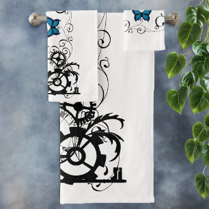 Conjunto De Toalhas Borboletas Azuis Tribais Steampunk