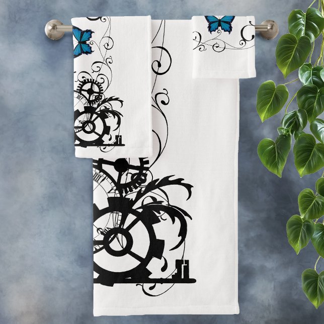 Conjunto De Toalhas Borboletas Azuis Tribais Steampunk (Criador carregado)