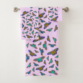 Conjunto De Toalhas Borboletas coloridas no bebê rosa - personalizável