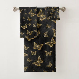 Conjunto De Toalhas Borboletas de Grelha Dourada