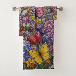 Conjunto De Toalhas Borboletas do Paraíso – Uma Flor Silvestre Colorid