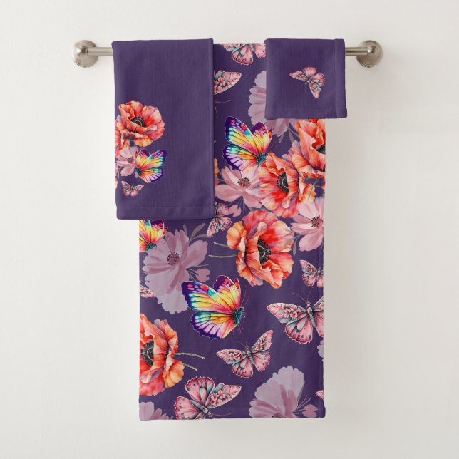Conjunto De Toalhas Borboletas e flores de papoila (Insitu)