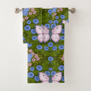 Conjunto De Toalhas Borboletas e flores simetria, azul e rosa
