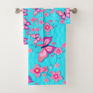 Conjunto De Toalhas Borboletas e Flores Vibrantes Design