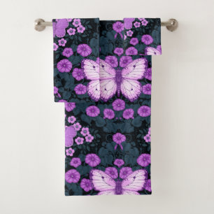 Conjunto De Toalhas Borboletas e simetria das flores, violeta e azul
