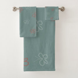 Conjunto De Toalhas Borboletas Estrelas Verde Salvia