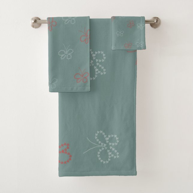 Conjunto De Toalhas Borboletas Estrelas Verde Salvia (Insitu)