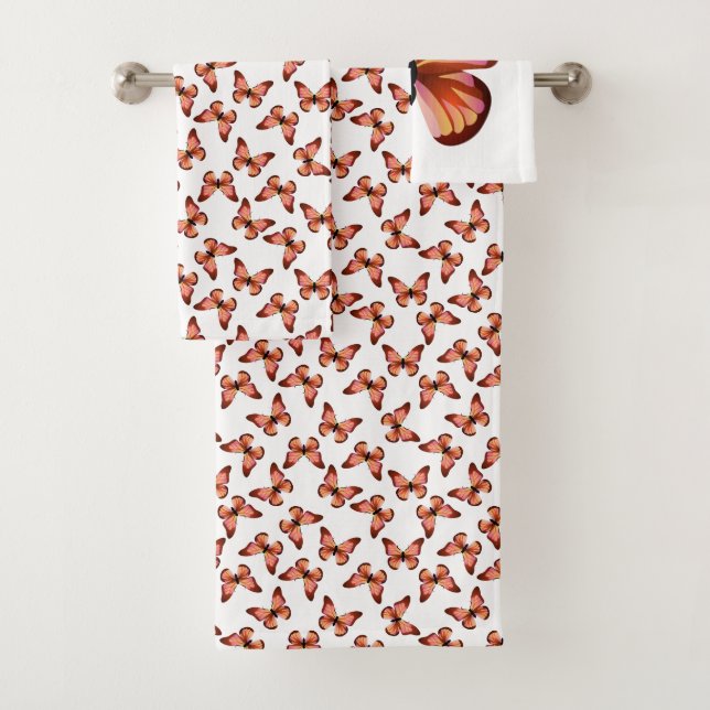 Conjunto De Toalhas Borboletas Laranja Cor-de-Rosa Padrão Preto (Insitu)