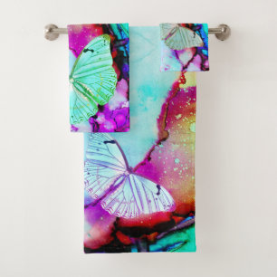 Conjunto De Toalhas Borboletas Pastas Abstrato Moderna de Neon Tinta