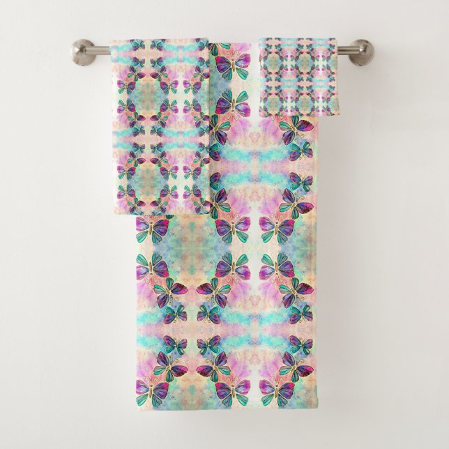 Conjunto De Toalhas Borboletas Púrpuras Pintadas Bandas (Insitu)