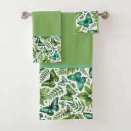 Conjunto De Toalhas Borboletas Verde-Azuladas