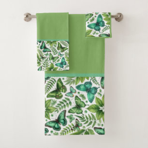 Conjunto De Toalhas Borboletas Verde-Azuladas