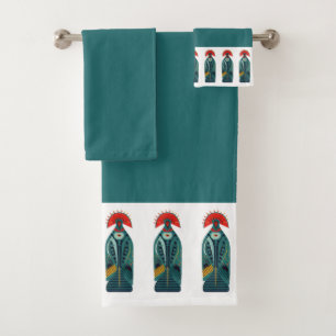 Conjunto De Toalhas Borda casaco de Bird Red Feather Green
