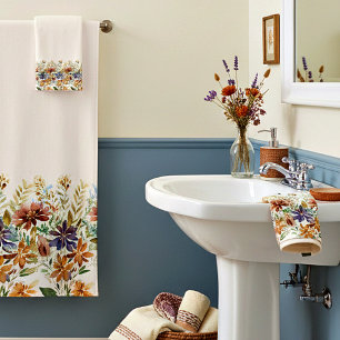 Conjunto De Toalhas Borda de flores silvestres de outono