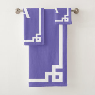 Conjunto De Toalhas Borda de Monograma com Estilo Grego Azul Claro e B