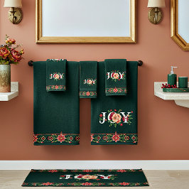 Conjunto De Toalhas borda floral de natal JOY