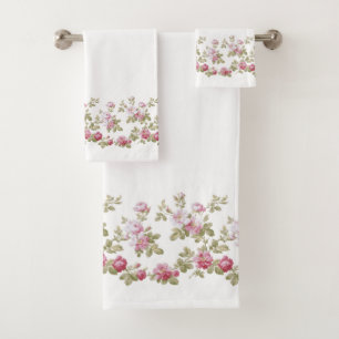 Conjunto De Toalhas Borda Rosa Rosa Elegante Vintage