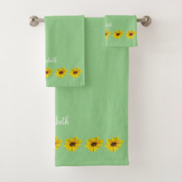 Conjunto De Toalhas Borda Sunflower em Verde com Nome