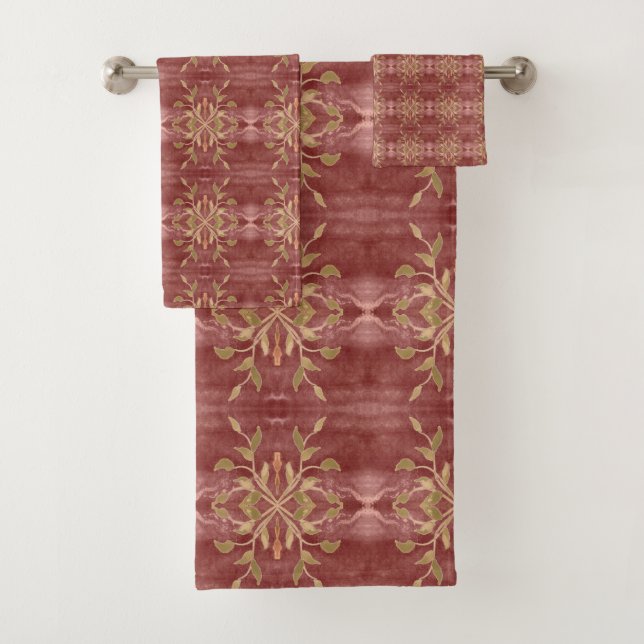 Conjunto De Toalhas Bordô Com Padrão (Insitu)