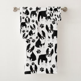 Conjunto De Toalhas Boston Terriers em Branco e Negro