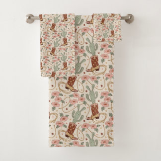 Conjunto De Toalhas Bota de Cowboy Floral e Cacto Retro Boho Ocidental
