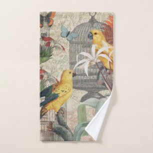 Conjunto De Toalhas Botânica Vintage de Pássaros Natureza Antiga Tropi