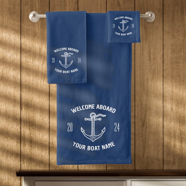 Conjunto De Toalhas Bote de boas-vindas personalizado Azul Marinho (Criador carregado)