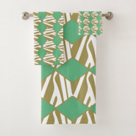 Conjunto De Toalhas Branca geométrica boêmica, bege e turquesa