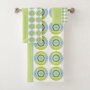 Conjunto De Toalhas Branco Azul E Verde limão