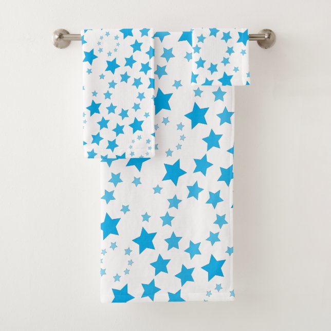 Conjunto De Toalhas Branco Com Impressão Azul Estrelado (Insitu)