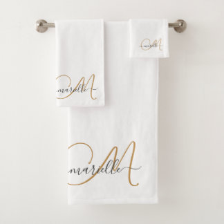 Conjunto De Toalhas Branco Elegante do Script Monograma Dourado Cujo N