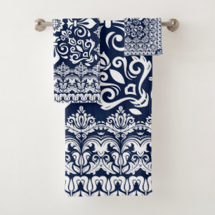 Conjunto De Toalhas Branco oriental do damasco no azul