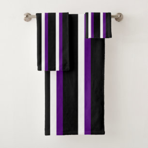 Conjunto De Toalhas Branco roxo preto, com risca branca