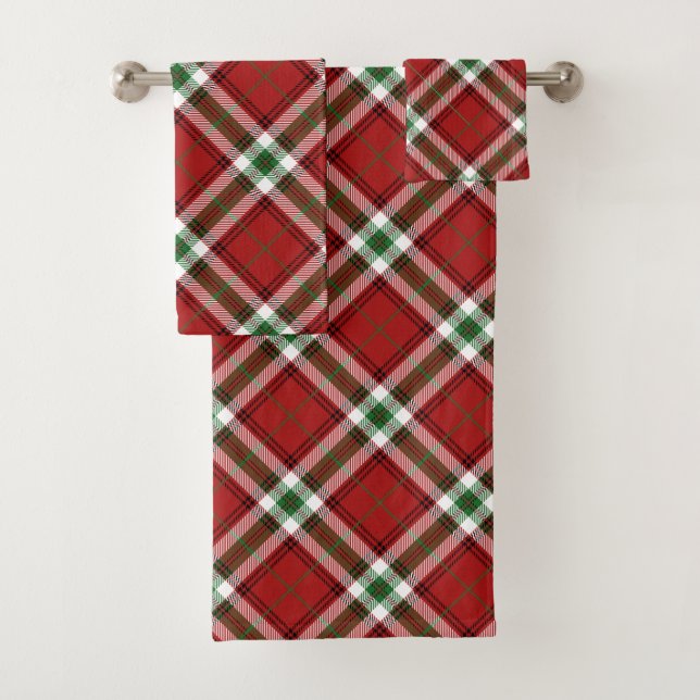 Conjunto De Toalhas Branco verde vermelho da xadrez de Tartan do Natal (Insitu)