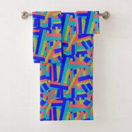 Conjunto De Toalhas Bright Bold Blue Lime, Coral Abstract Patches