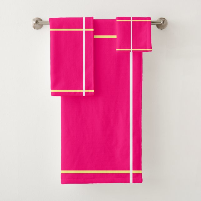 Conjunto De Toalhas Bright Pink Yellow White Stripes  (Insitu)