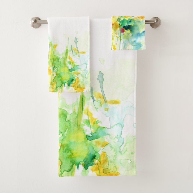 Conjunto De Toalhas Bright Yellow e Green Abstrato Wiloms Blooms (Insitu)