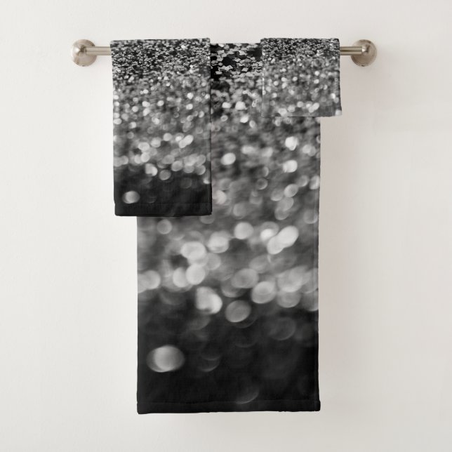 Conjunto De Toalhas Brilho Cinza Prateado Bokeh Glam 2 (Insitu)