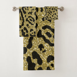 Conjunto De Toalhas Brilho Dourado Estampa Animal Onça Preta Leopardo